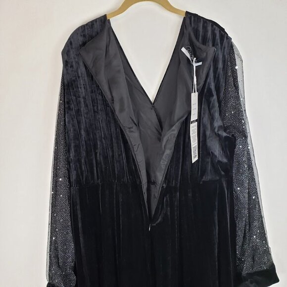 Dalia MacPhee Midi Dress NWT Black Velvet Star Sequin Sheer Whimsygoth Size 3X - Picture 12 of 14